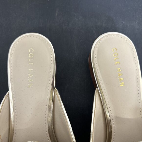 Cole Haan Gold Metallic Linen Piper Loafer Mule Size 6.5B VGUC Bnfts Charity - Picture 11 of 13